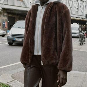 ZARA Contrast Fur Bomber Jacket